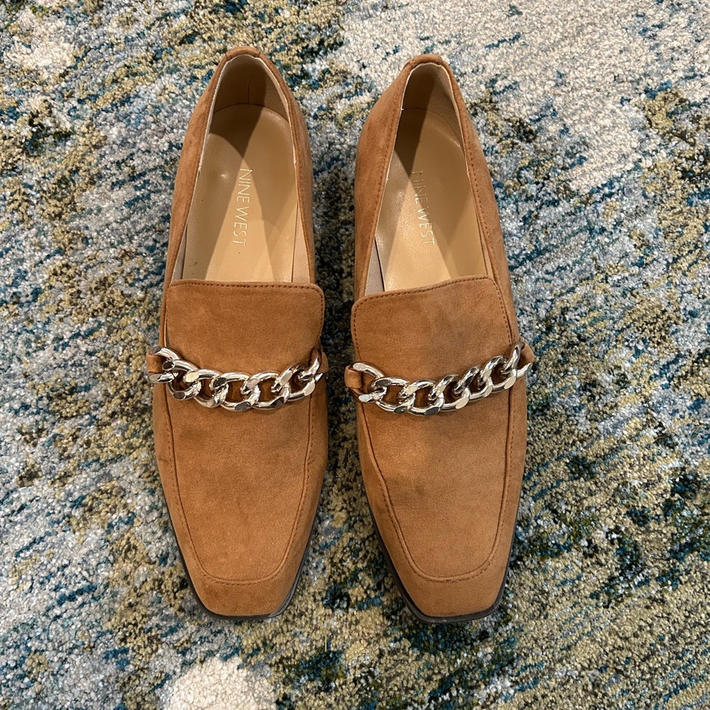 Nine West Brown Loafers with Gold Chain